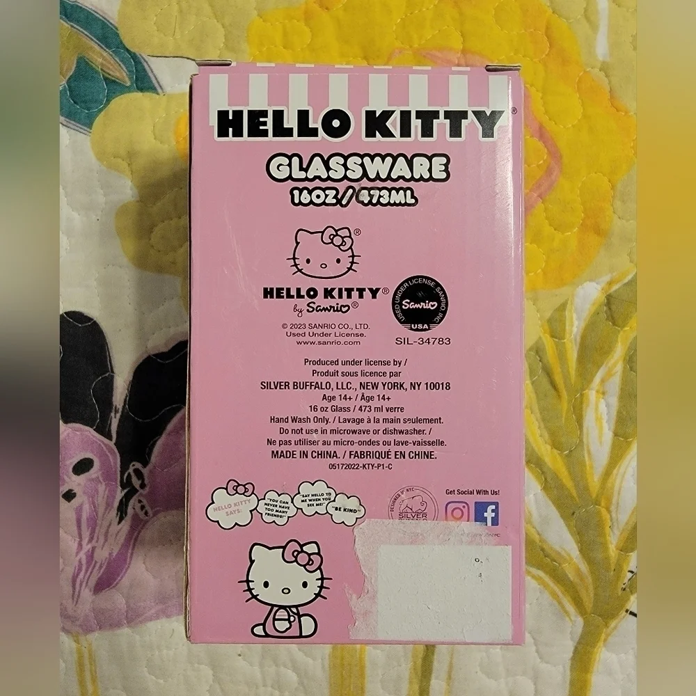 NIB Hello Kitty Glass Cup, 16 oz